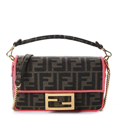 Fendi Fabric Jacquard FF 1974 Roma Armor Mini Baguette Tobacco Moro Fuxia Fluo 1 of 10