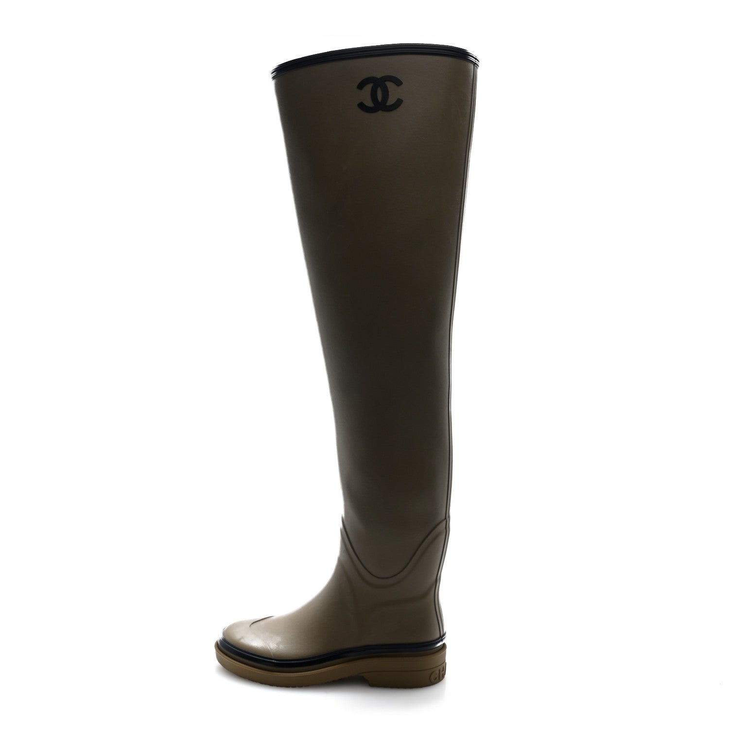 Chanel Caoutchouk CC Knee High Boots 39 Dark Beige Black 1 of 9