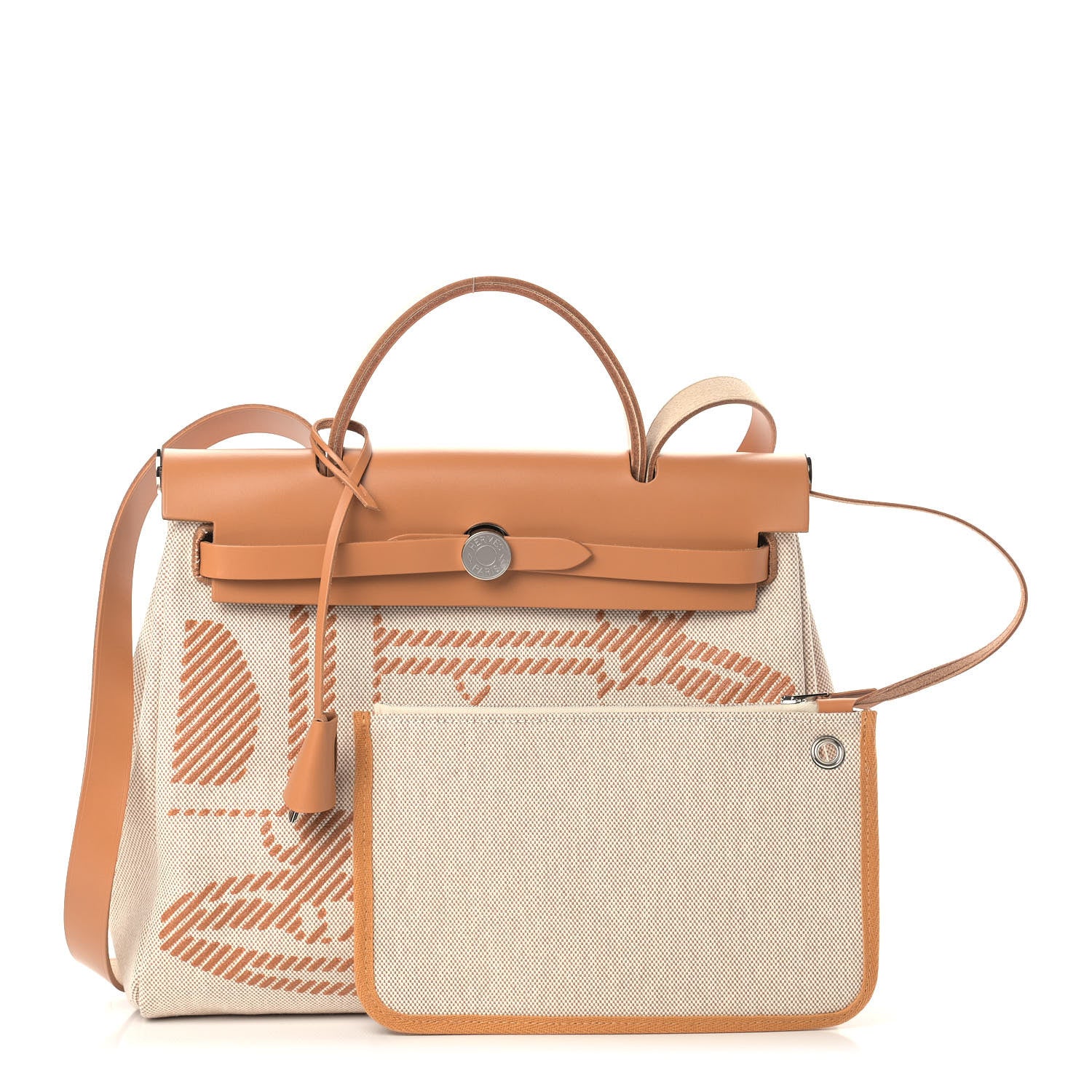 Hermes Vache Hunter Toile H Brides de Gala Herbag Zip Retourne 31 PM Natural 3 of 9