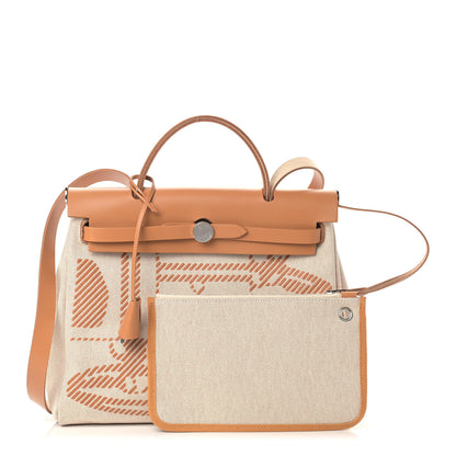 Hermes Vache Hunter Toile H Brides de Gala Herbag Zip Retourne 31 PM Natural 3 of 9