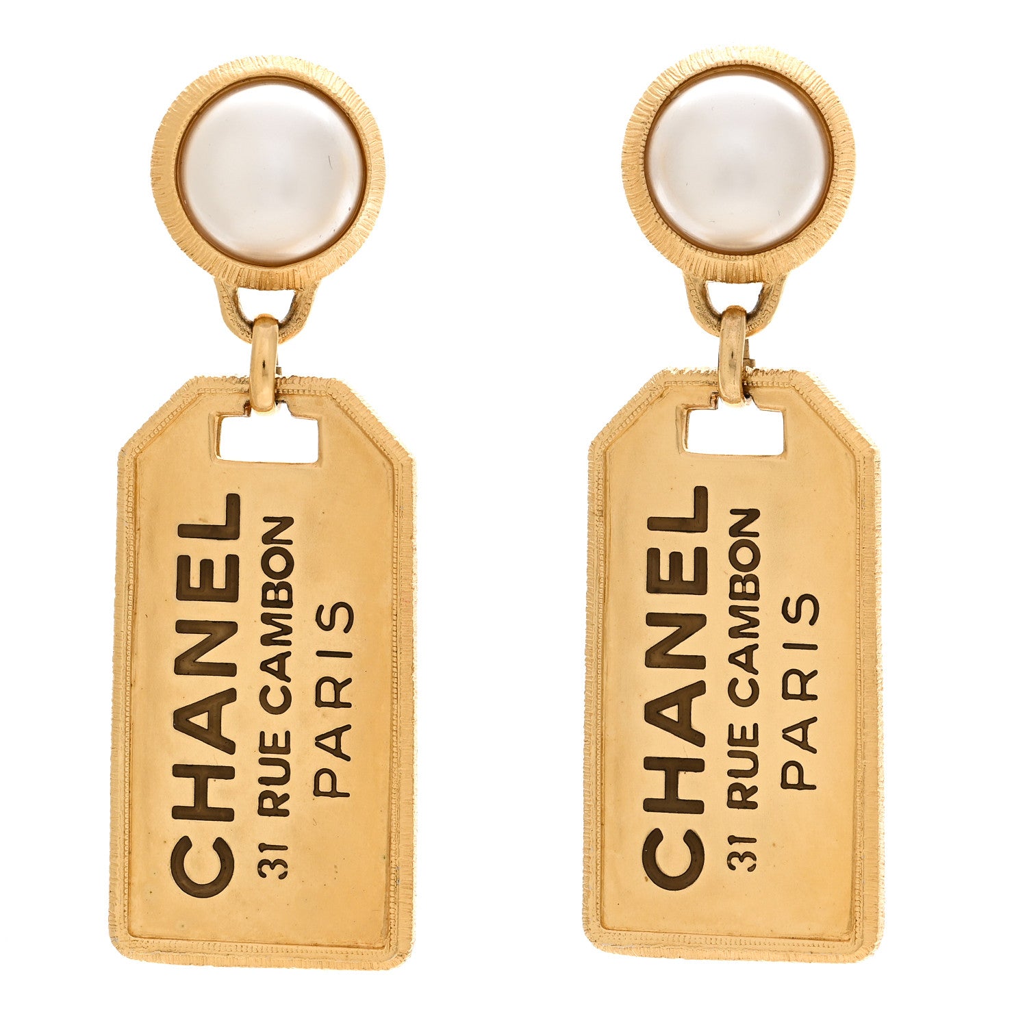 Chanel Pearl CC Tags Drop Earrings Gold 1 of 5