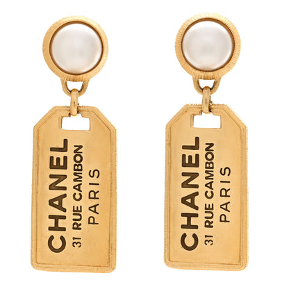 Chanel Pearl CC Tags Drop Earrings Gold 1 of 5
