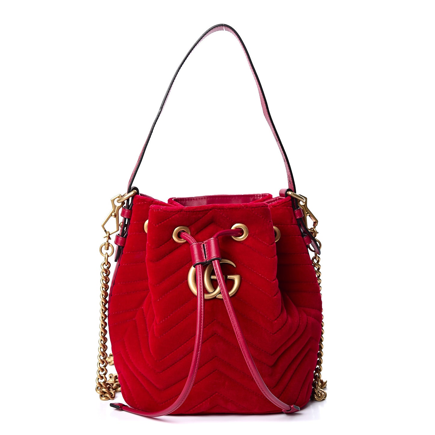 Velvet Matelasse GG Marmont Bucket Bag Hibiscus Red
