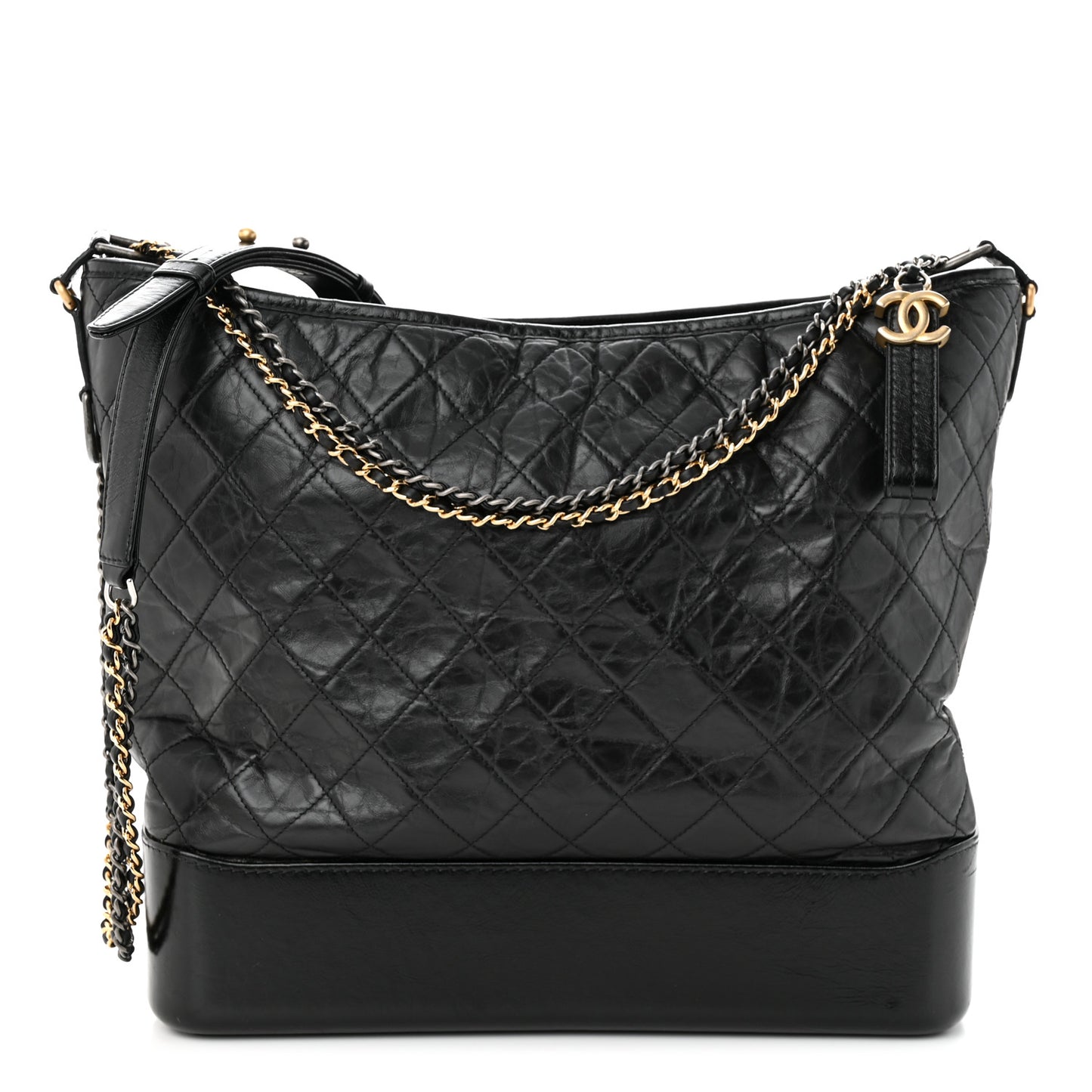 Aged Calfskin Quilted Maxi Gabrielle Hobo Black