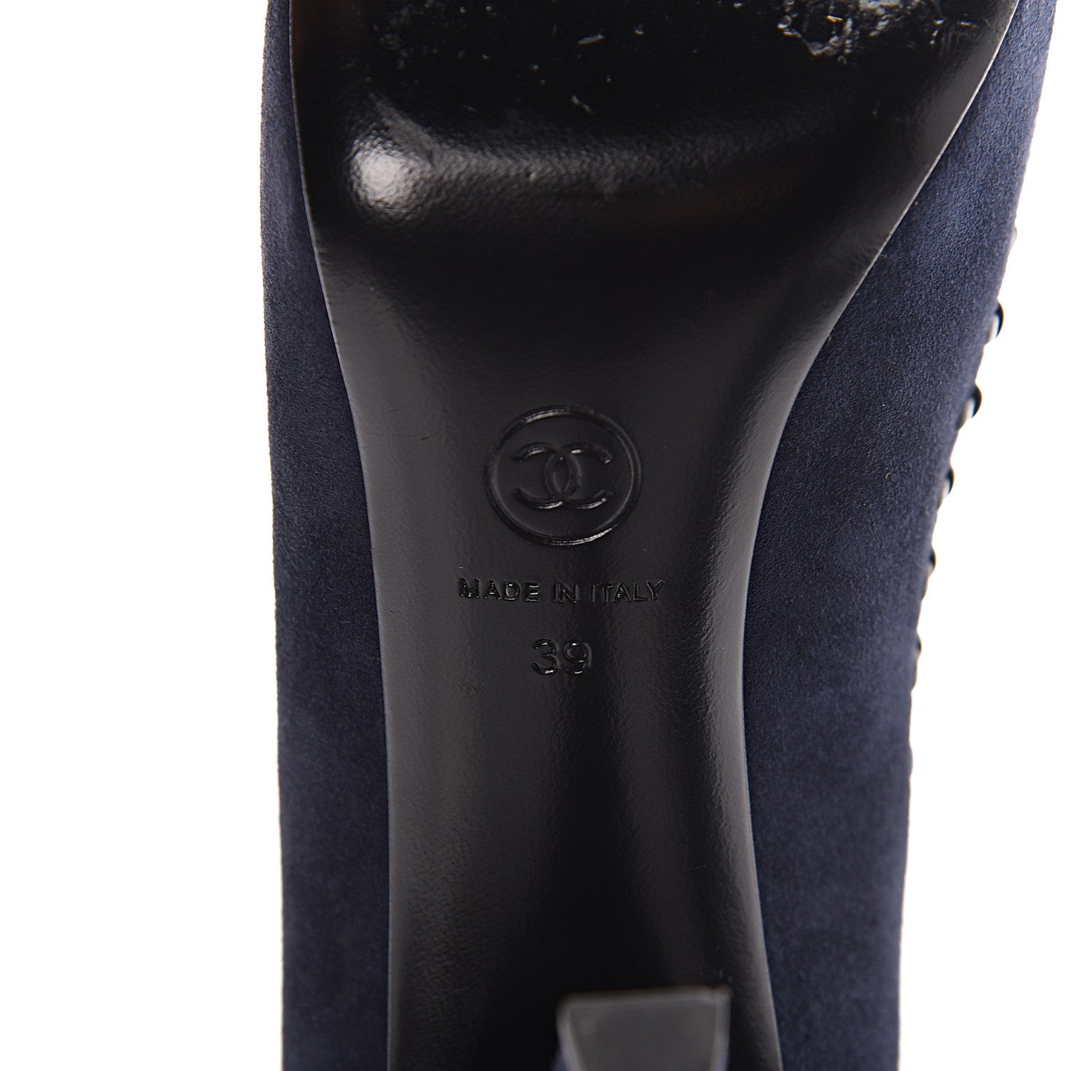 Chanel Suede Lambskin Cap Toe Pumps 39 Navy Black 11 of 13
