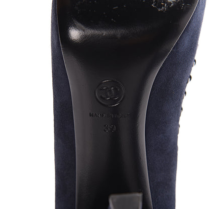 Chanel Suede Lambskin Cap Toe Pumps 39 Navy Black 11 of 13