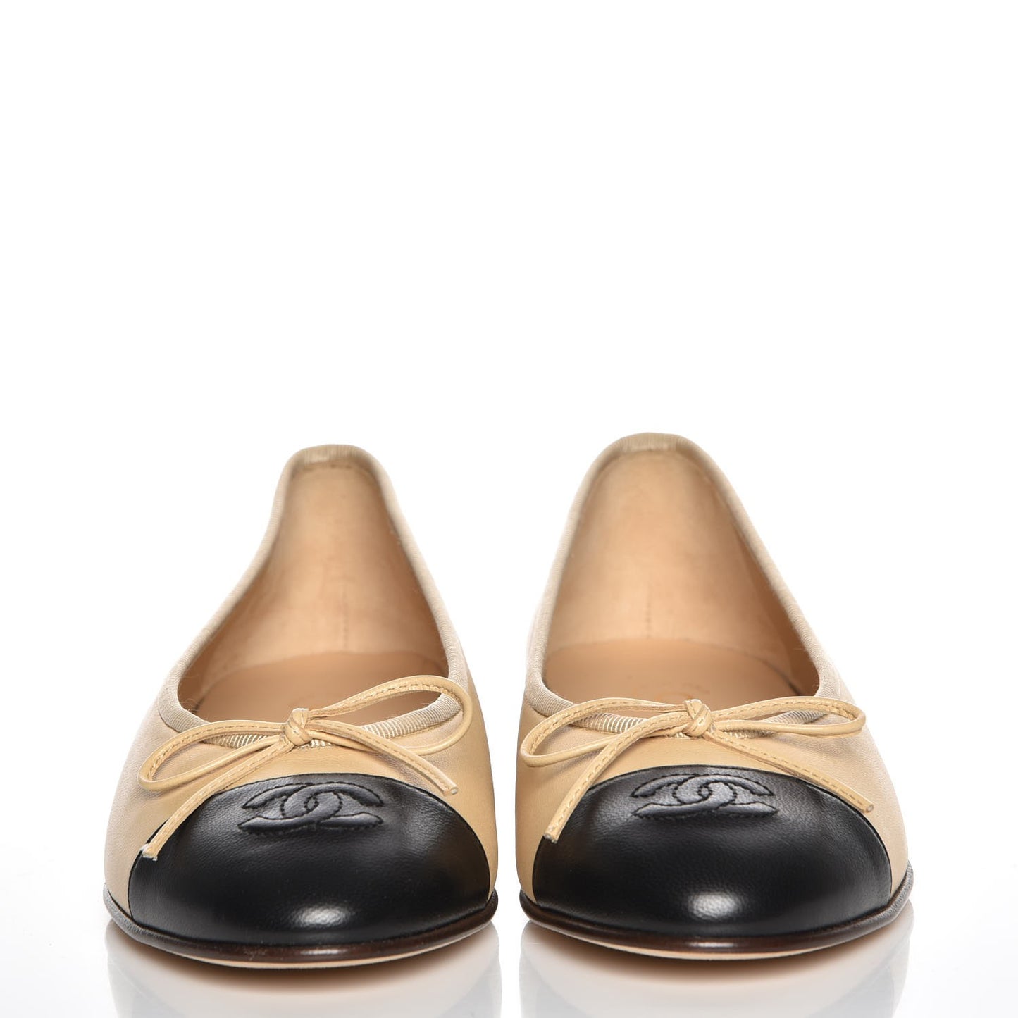 Lambskin Cap Toe Ballerina Flats 37 Beige Black