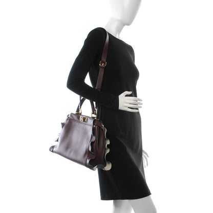 Fendi Vitello Seta Waves Bi-Color Medium Peekaboo Iconic Satchel Bordeaux Latte 2 of 10