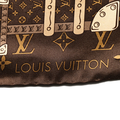 Louis Vuitton Silk Monogram Trunks Square Scarf Marroon 2 of 4