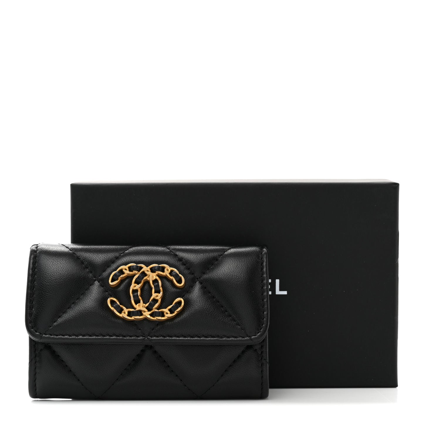 Lambskin Quilted Chanel 19 Flap Card Holder Black