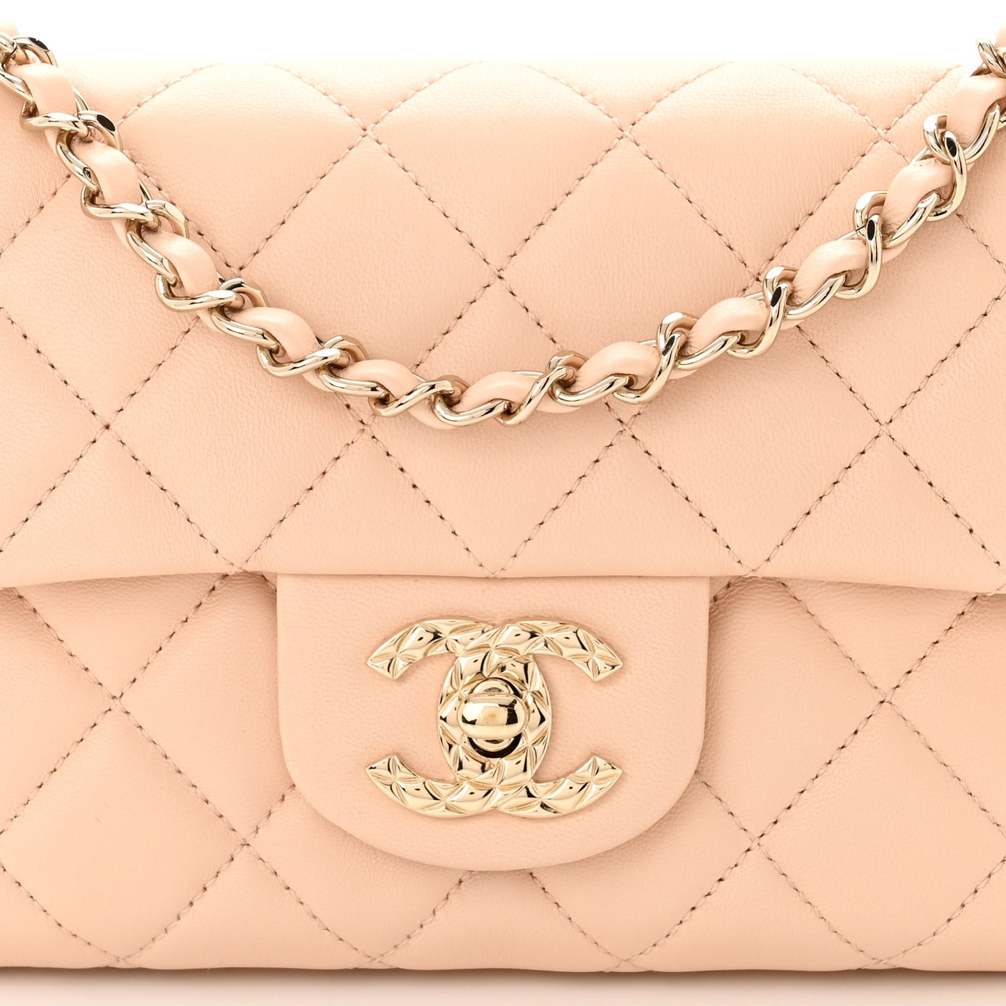 Lambskin Quilted Daily Zippy Crossbody Beige