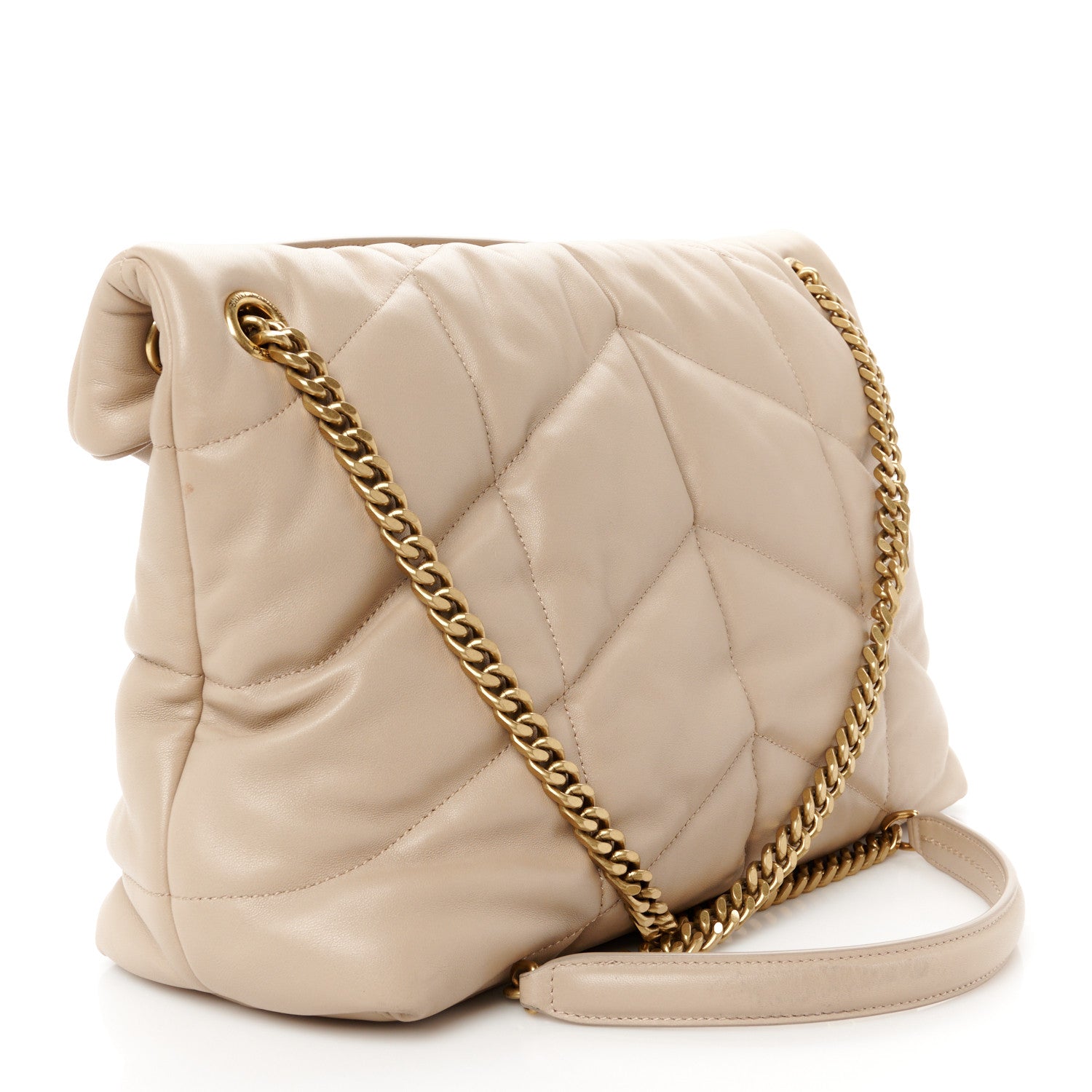 Saint Laurent Lambskin Quilted Small Loulou Puffer Monogram Chain Satchel Dark Beige 3 of 11