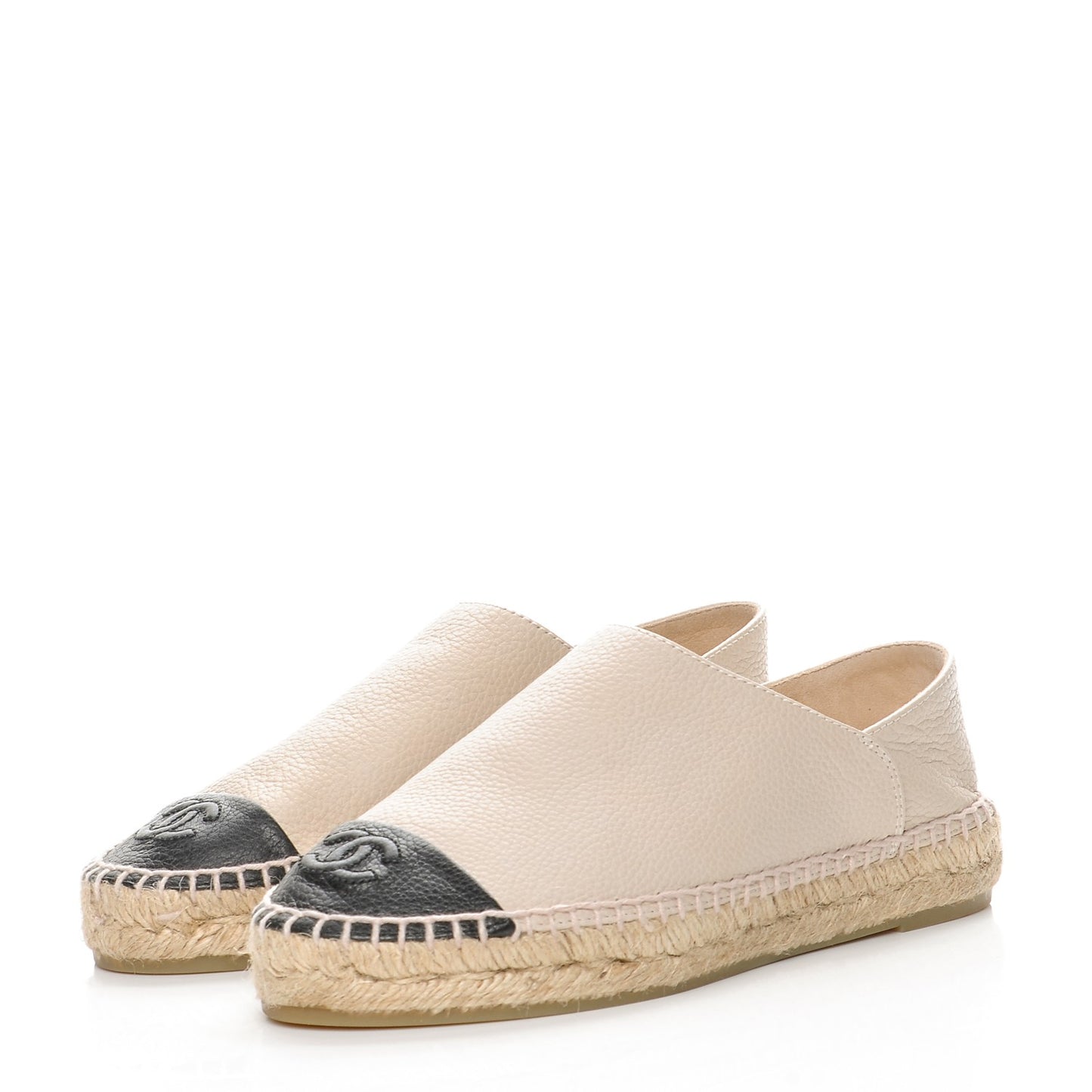 Grained Calfskin CC Espadrilles 35 Beige Black