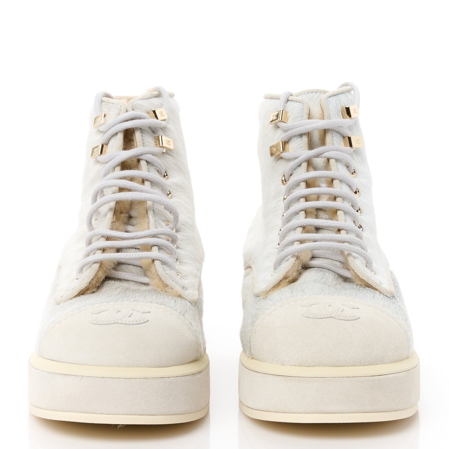 Suede Pony Hair Shearling Lace Up Combat Boots 37 White