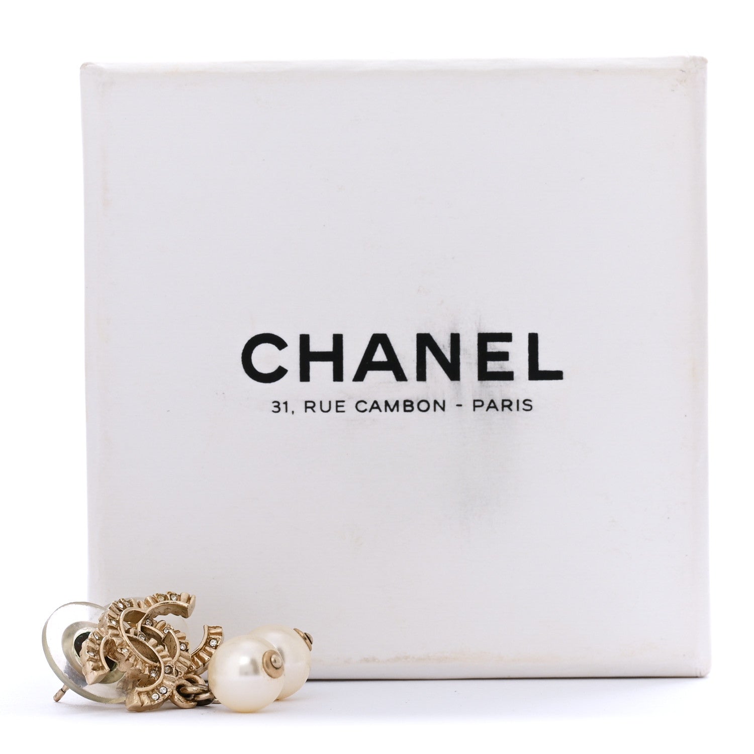 Chanel Crystal Pearl CC Drop Earrings Gold 5 of 5