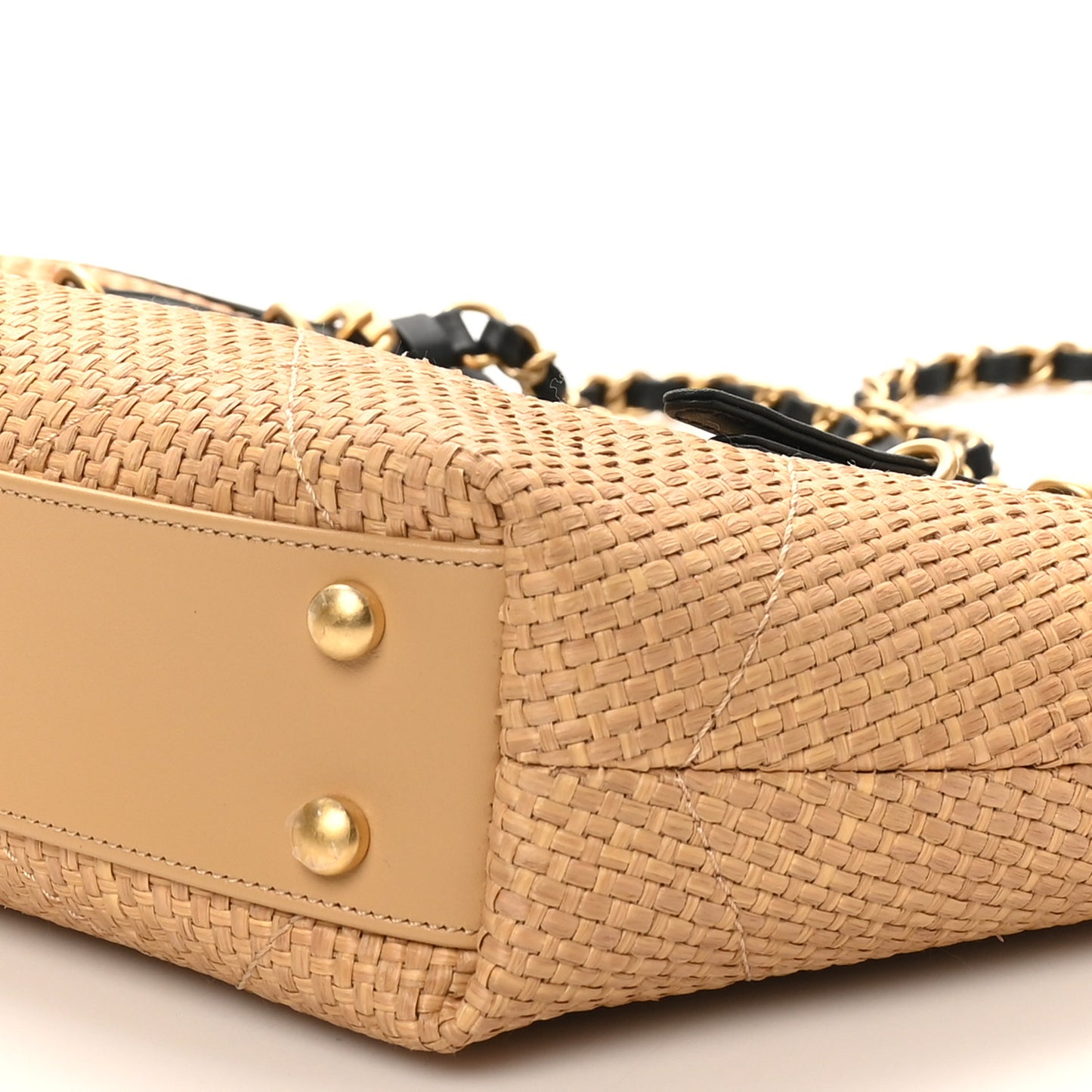 Braided Raffia Quilted Small Shopping Bag Dark Beige Black