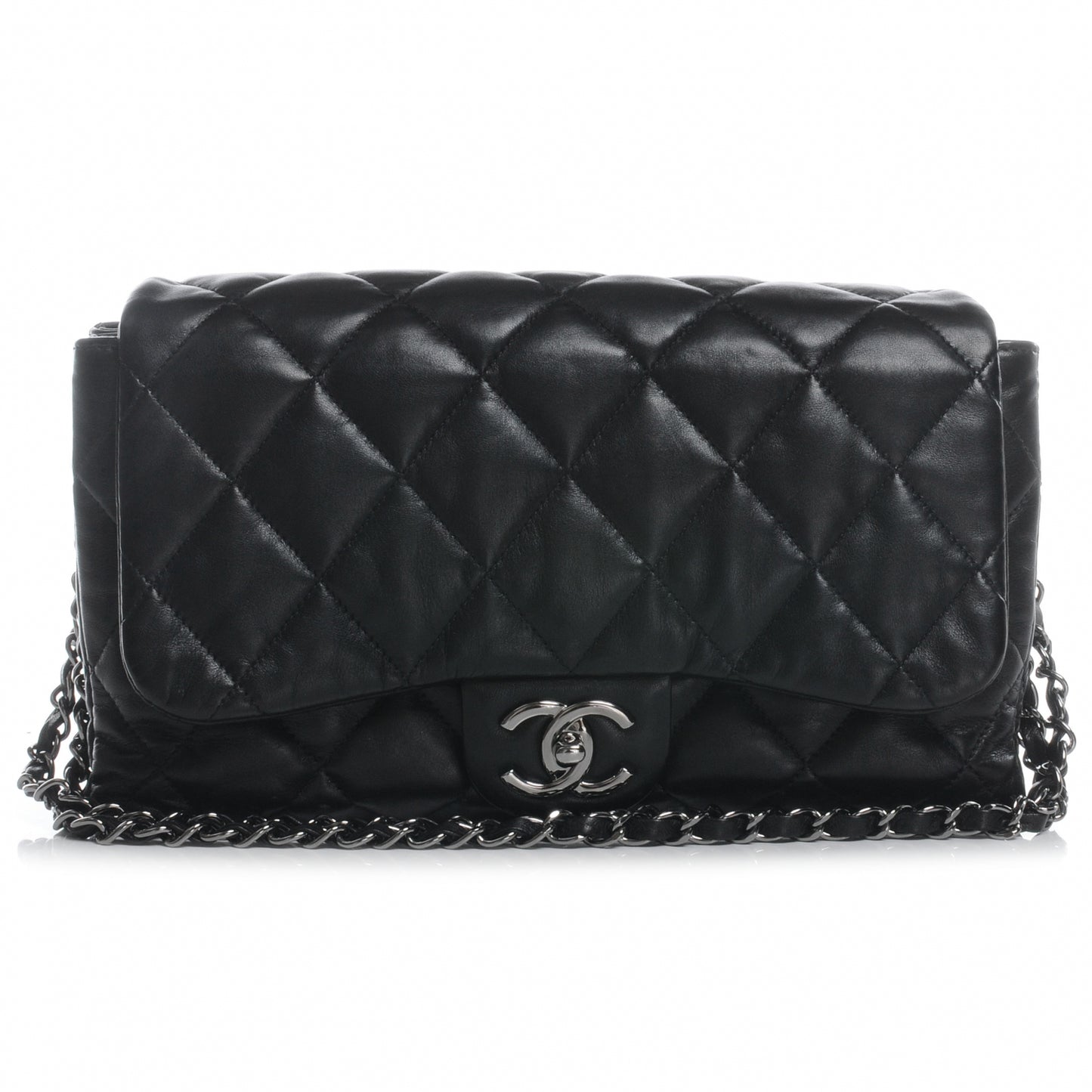 Lambskin Quilted 3 Large Accordion Flap Black