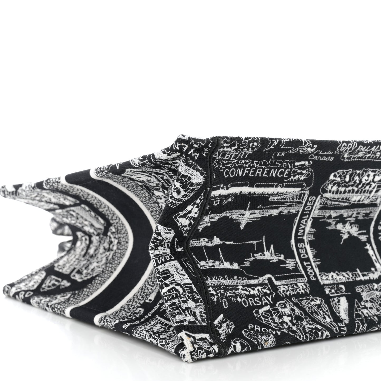 Canvas Embroidered Medium Plan De Paris Book Tote Black White