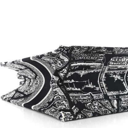 Christian Dior Canvas Embroidered Medium Plan De Paris Book Tote Black White 9 of 10