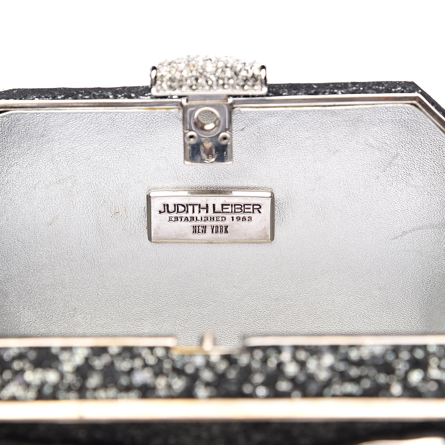 Judith Leiber Crystal Minaudiere Bow Clutch Black Silver 6 of 13
