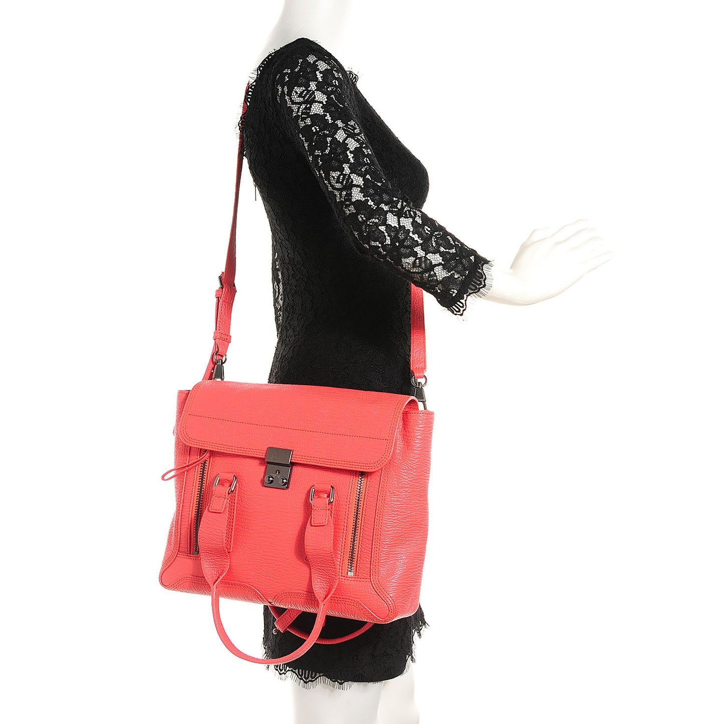 3.1 Textured Calfskin Medium Pashli Satchel Coral