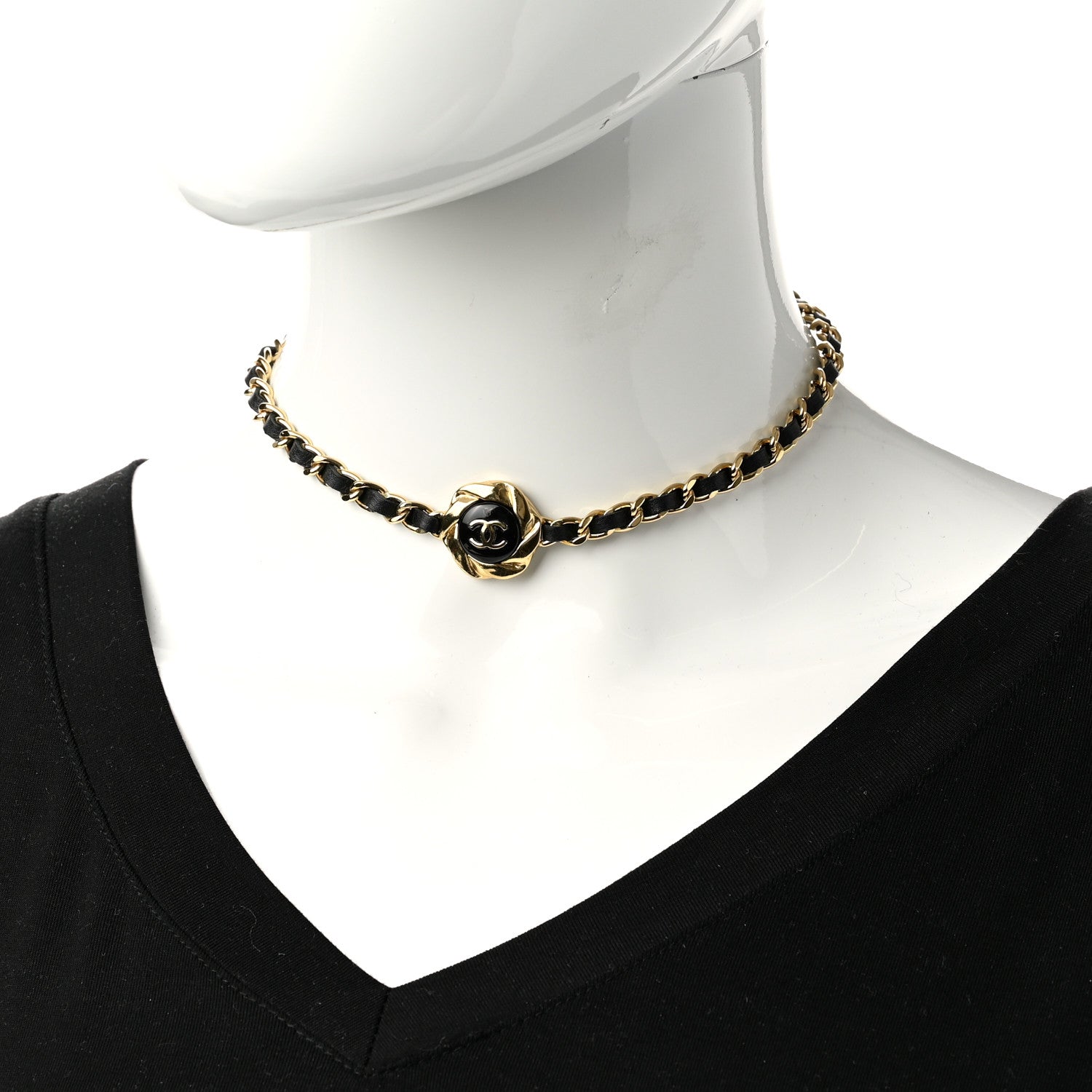 Chanel Metal Lambskin Enamel CC Choker Gold Black 2 of 7
