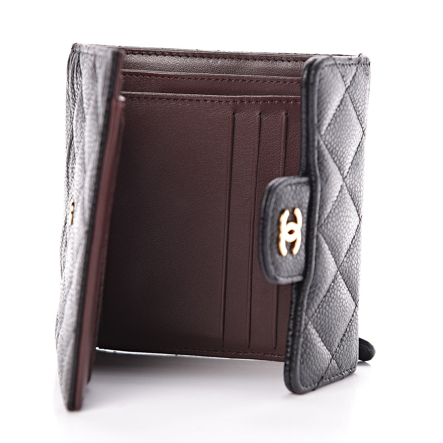 Caviar Quilted Compact Flap Wallet Black