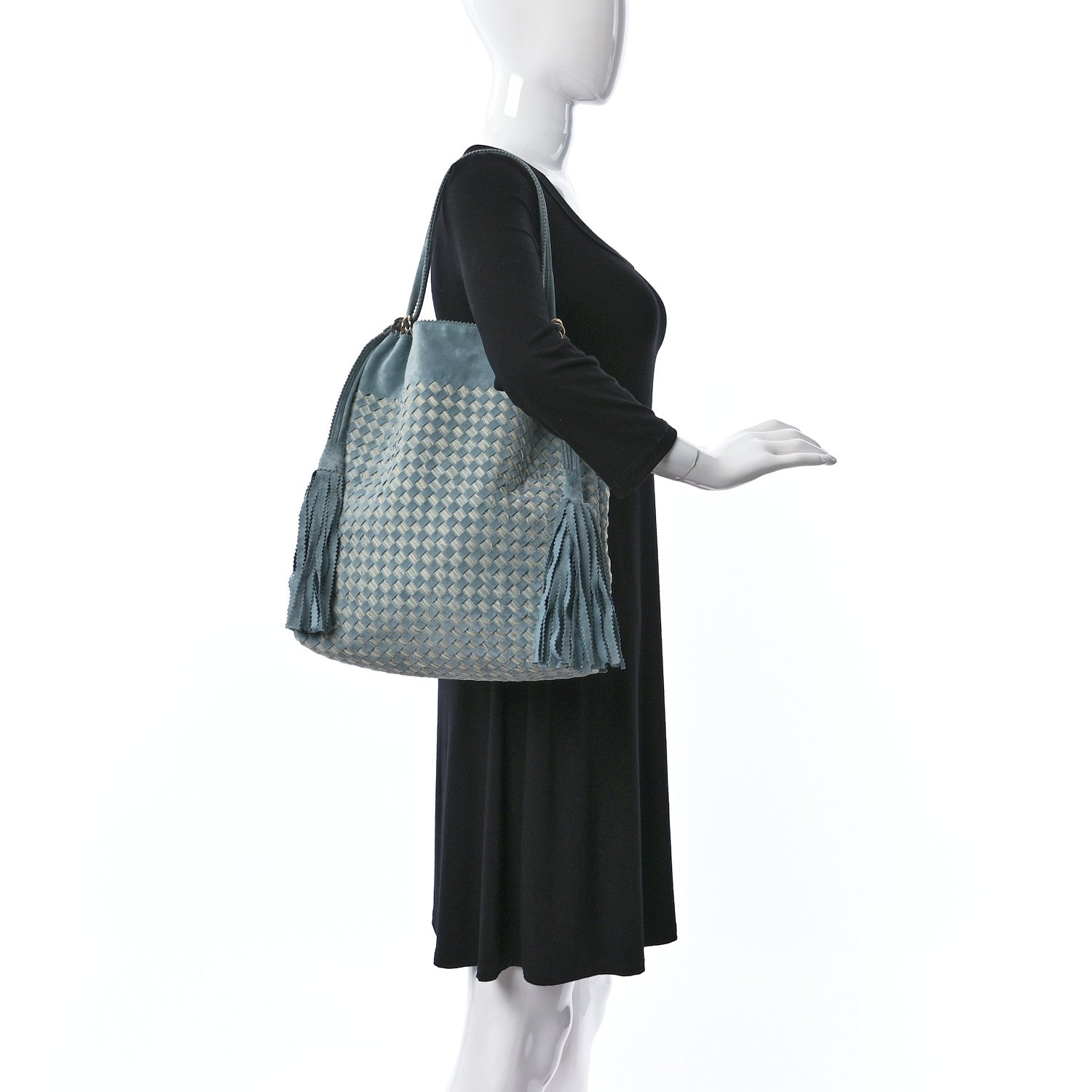Bottega Veneta Suede Intrecciato Shoulder Bag Light Blue 2 of 9