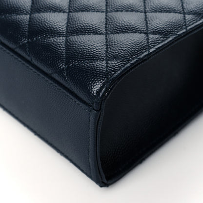 Saint Laurent Grain De Poudre Mixed Matelasse Triquilt Large Monogram Satchel Deep Marine 10 of 10