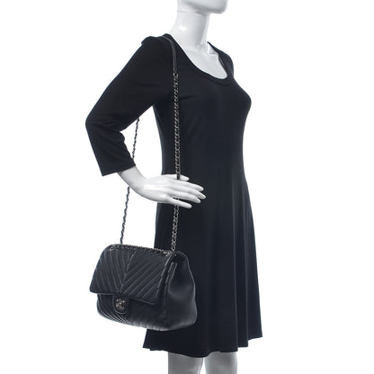 Chanel Caviar Chevron Quilted Large Puffy CC Flap Black 2 of 8