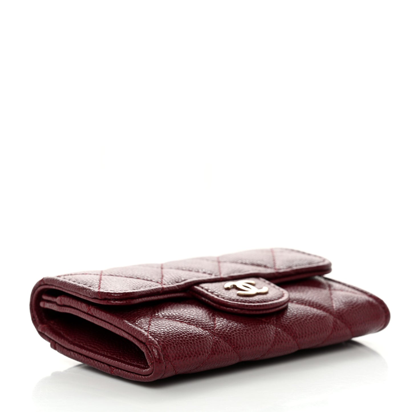 Caviar Quilted Flap Card Holder Wallet Burgundy