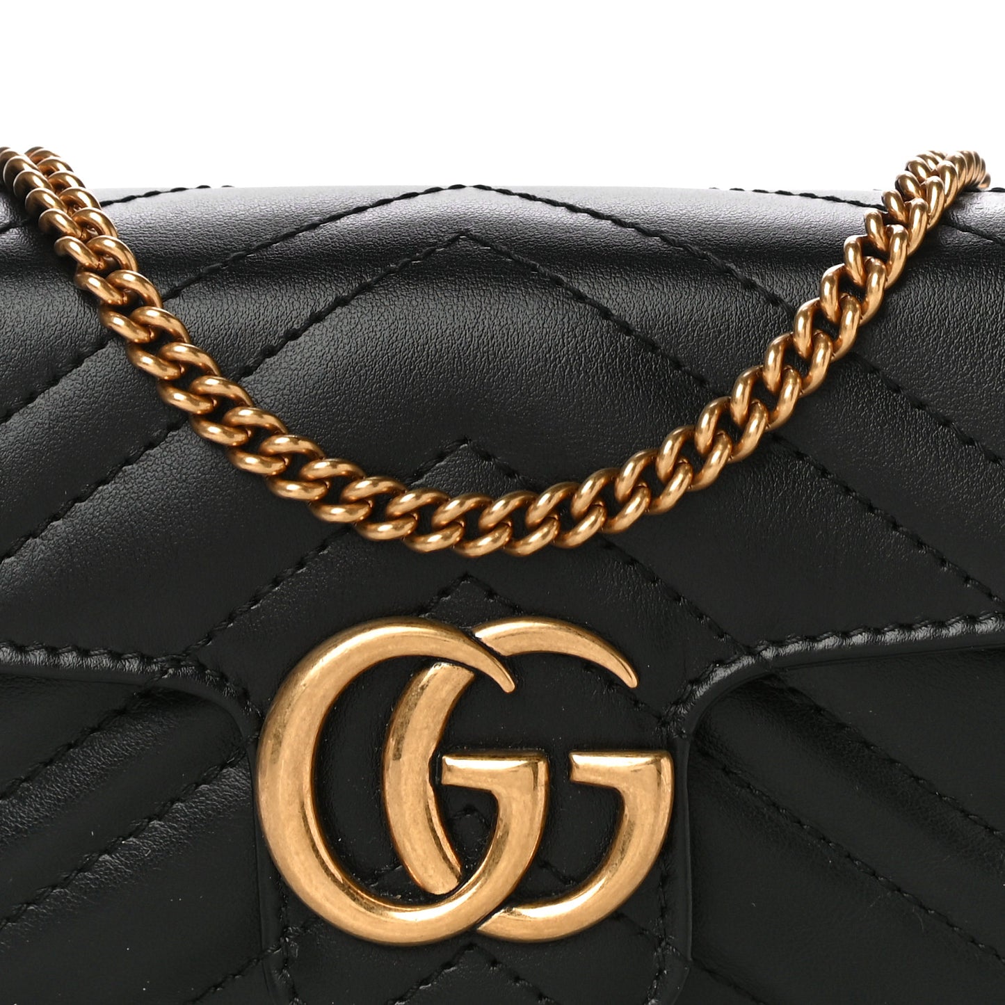 Calfskin Matelasse Super Mini GG Marmont Shoulder Bag Black