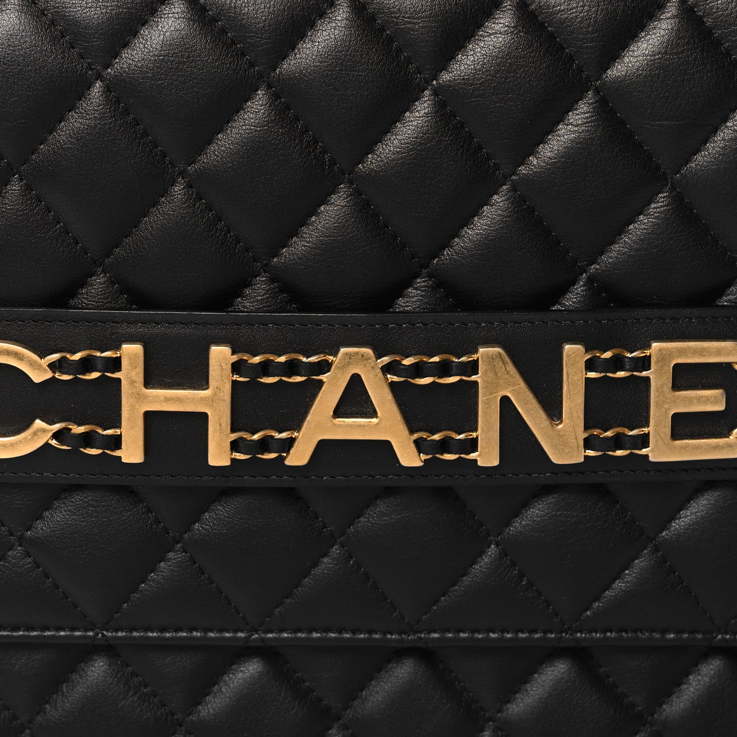 Chanel Calfskin Quilted Front Logo Enchained Clutch Black 9 of 11