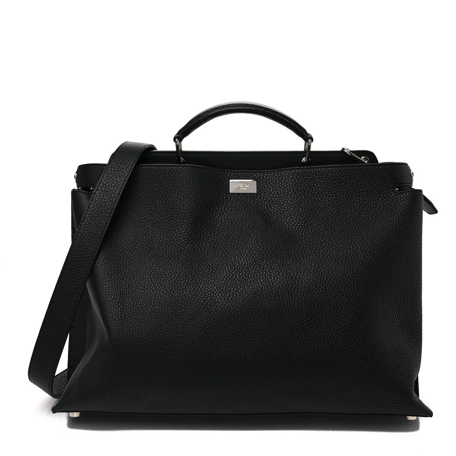 Fendi Cuoio Romano Selleria Vitello Grace Glazed Fabric FF 1974 Large Peekaboo Iconic Essential Satchel Black 1 of 7