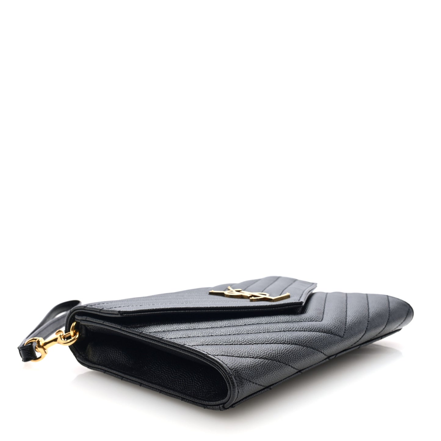 Grain De Poudre Matelasse Chevron Monogram Envelope Clutch Black