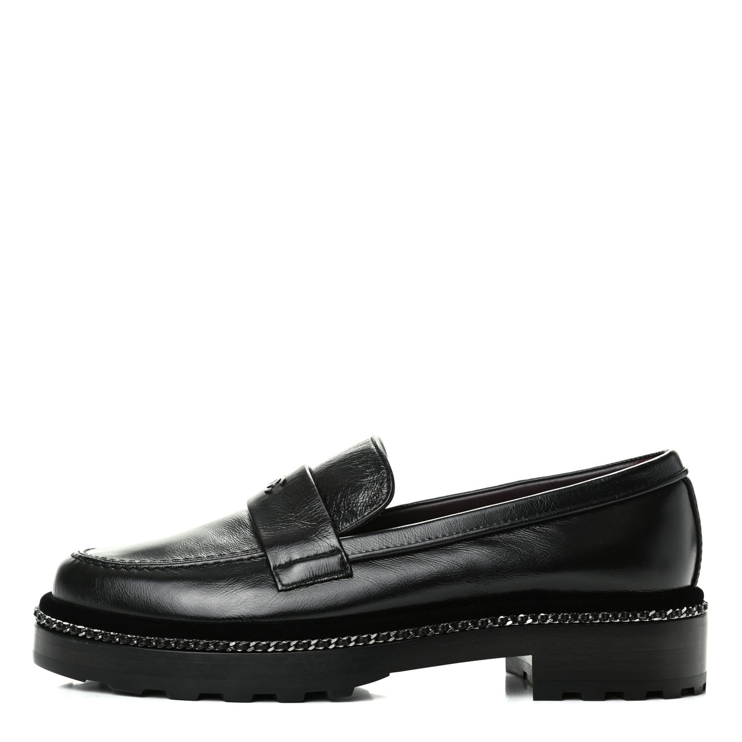 Crinkled Calfskin CC Chain Mocassin Loafers 39 Black