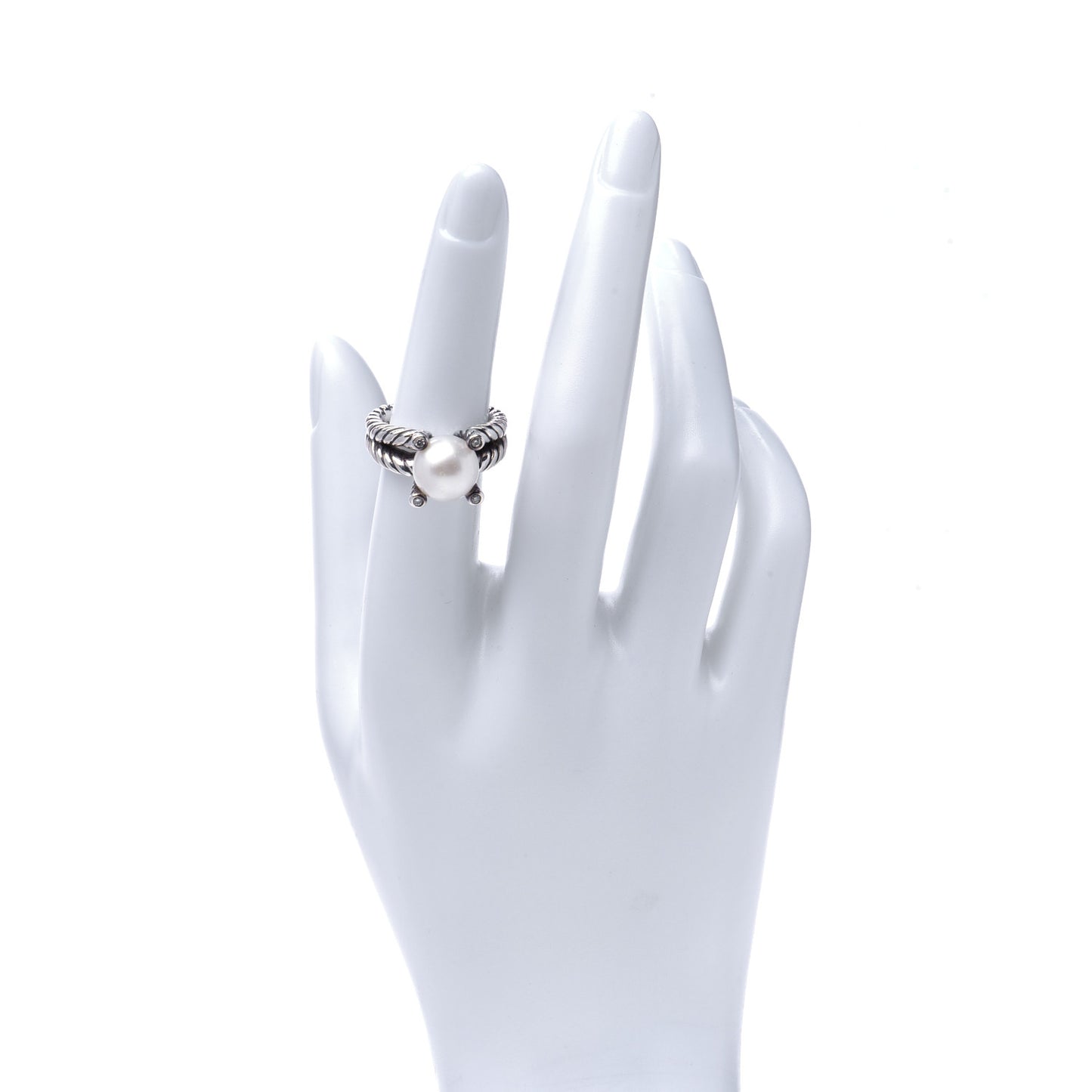 Sterling Silver Diamond Pearl 10mm Cable Ring 52 6