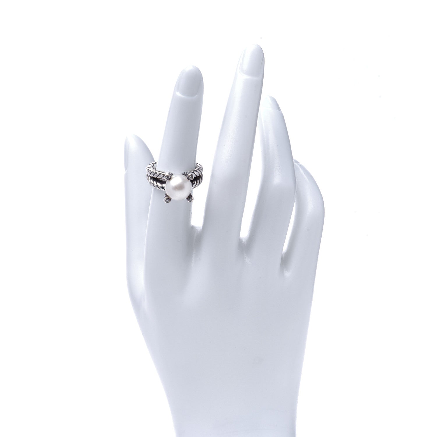 David Yurman Sterling Silver Diamond Pearl 10mm Cable Ring 52 6 2 of 6
