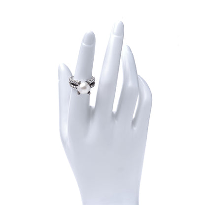 David Yurman Sterling Silver Diamond Pearl 10mm Cable Ring 52 6 2 of 6