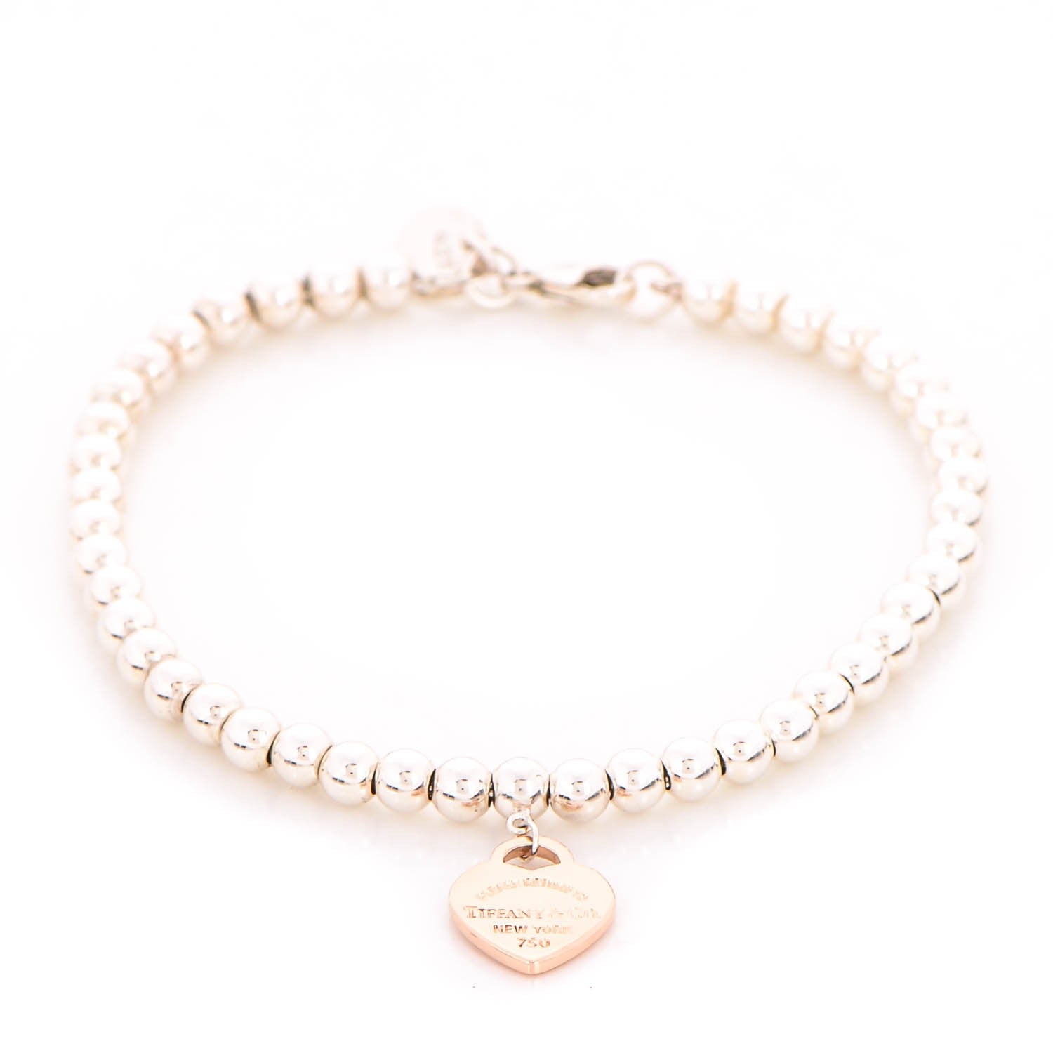 Tiffany Sterling Silver 18K Rose Gold Return to Heart Bead Bracelet 1 of 5