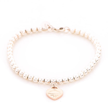 Tiffany Sterling Silver 18K Rose Gold Return to Heart Bead Bracelet 1 of 5