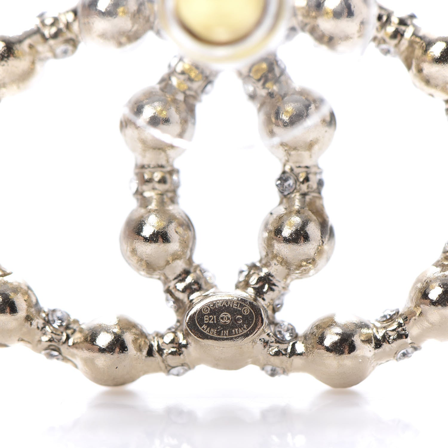 Chanel Pearl Crystal Nefertiti CC Earrings Gold 7 of 10