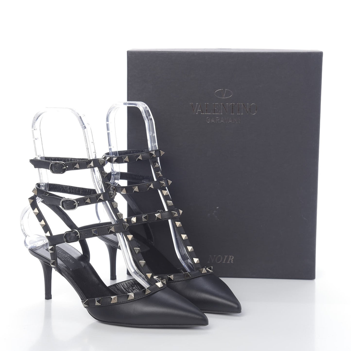 Nappa Rockstud Ankle Strap Low Heel Pumps 39 Black