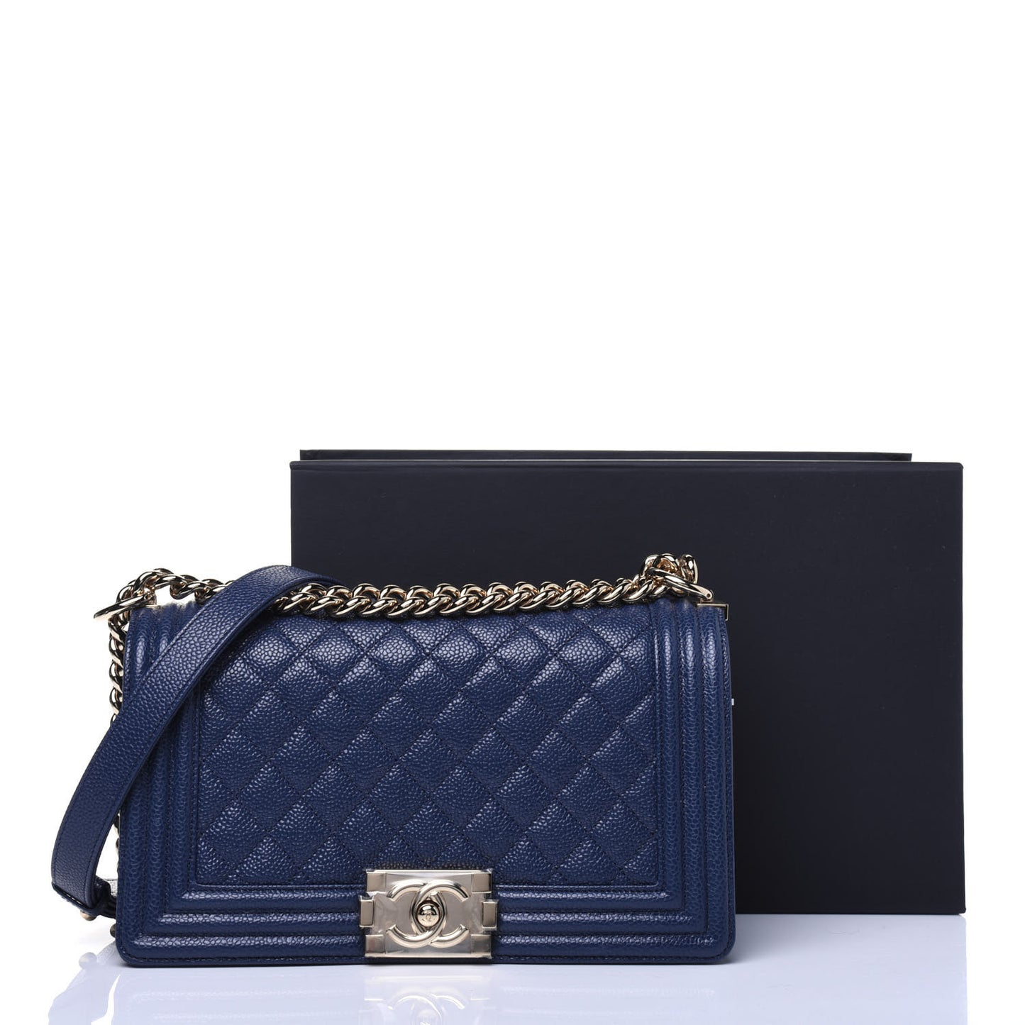 Caviar Quilted Medium Boy Flap Blue