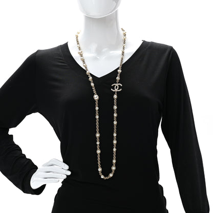 Chanel Pearl Crystal CC Chain Long Necklace Gold 2 of 7