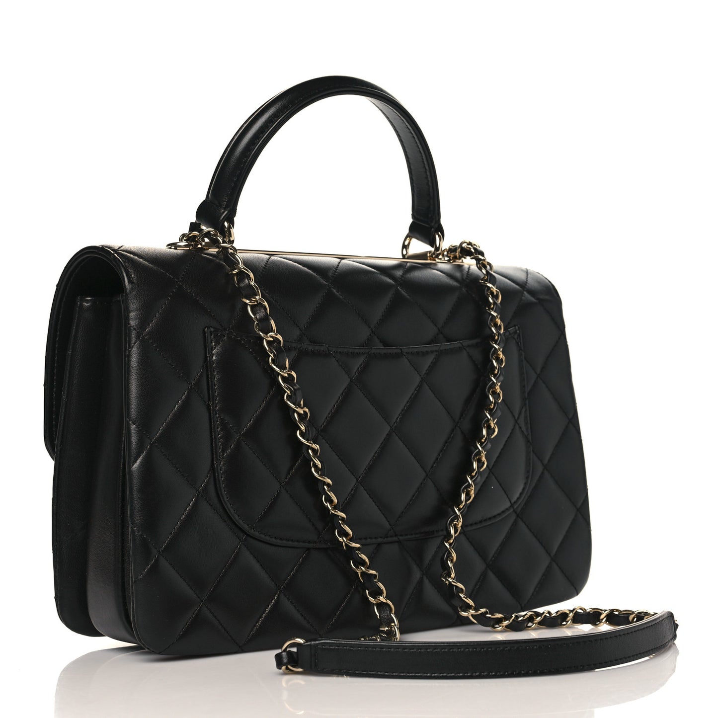 Lambskin Quilted Medium Trendy CC Flap Dual Handle Bag Black