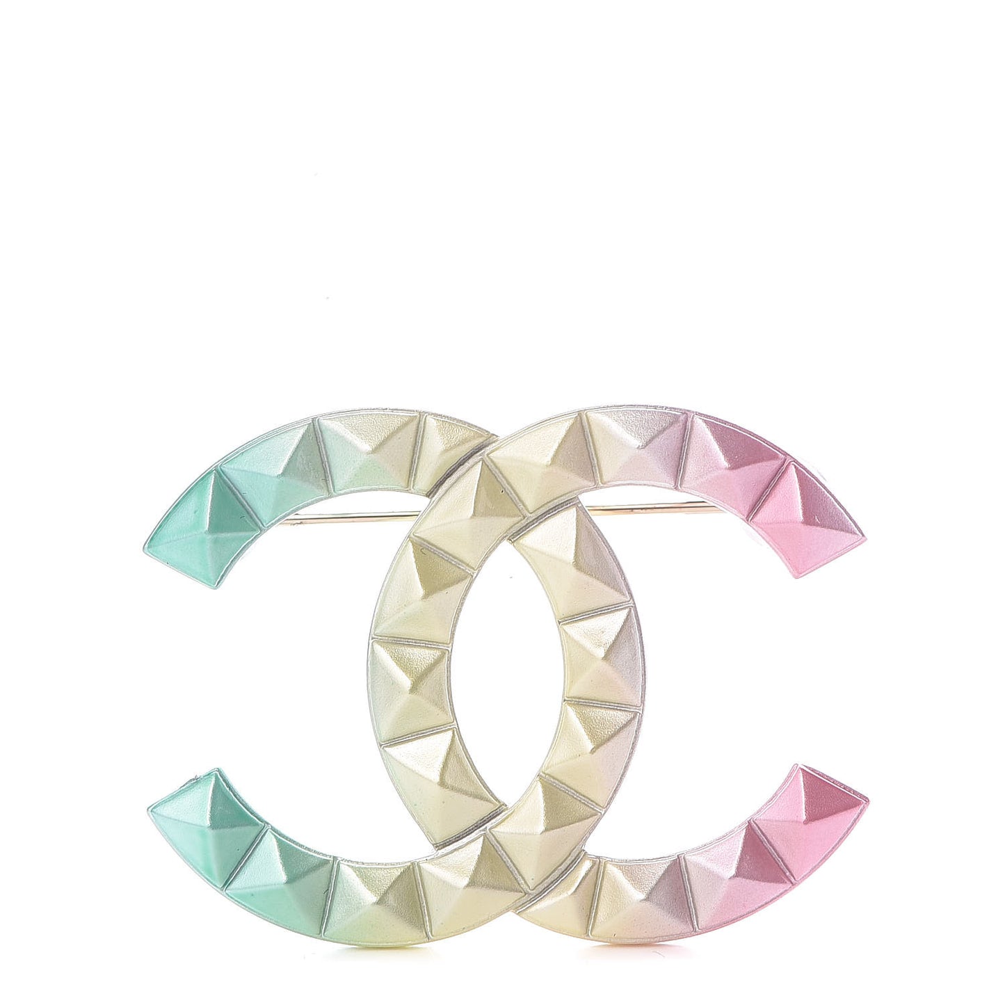 Metal Studded CC Rainbow Brooch Multicolor