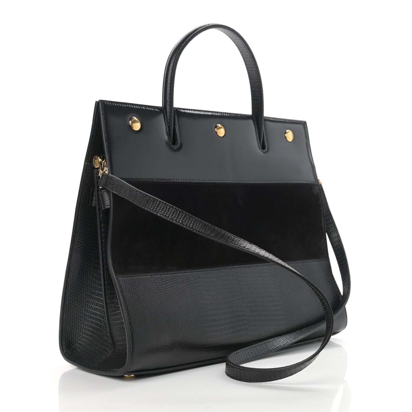 Deerskin Suede Lizard Embossed Calfskin Medium Title Bag Black