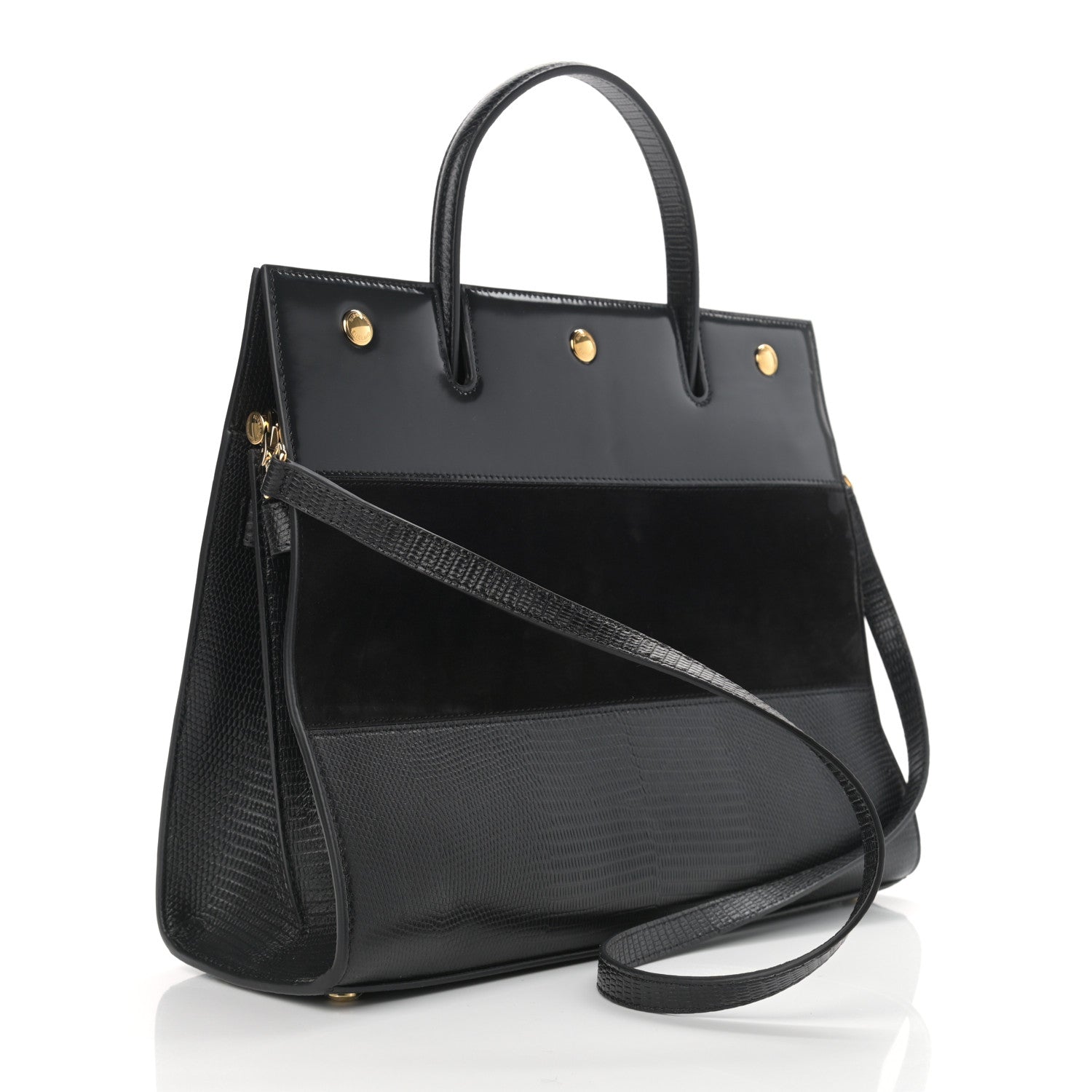 Burberry Deerskin Suede Lizard Embossed Calfskin Medium Title Bag Black 3 of 11