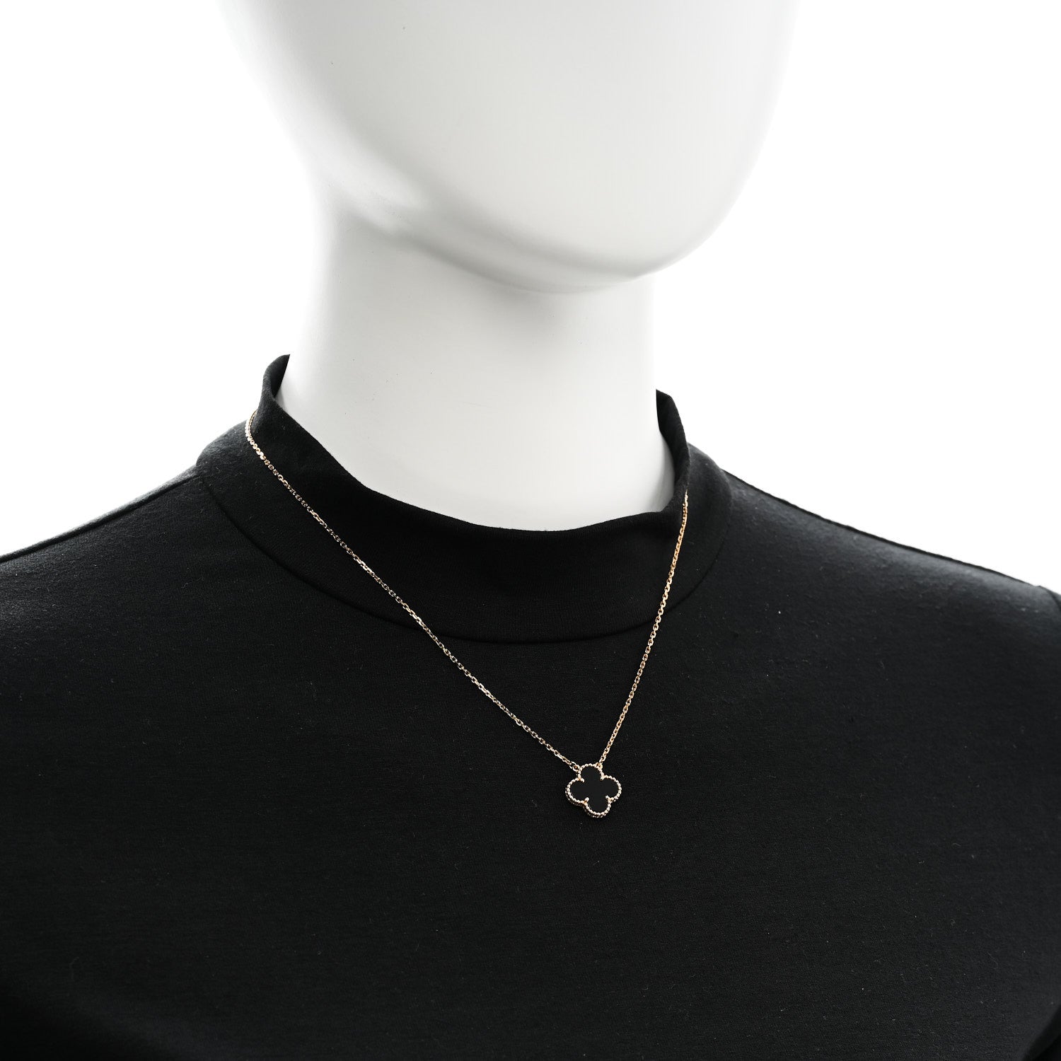 Van Cleef & Arpels 18K Yellow Gold Black Onyx Vintage Alhambra Pendant Necklace 2 of 6